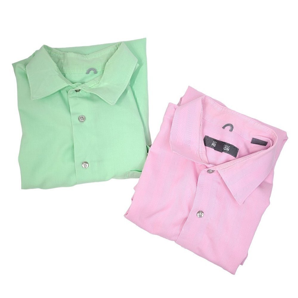Set of Kenneth Cole Pink & Green Button Up Non Iron Regular Long Sleeve Shirts